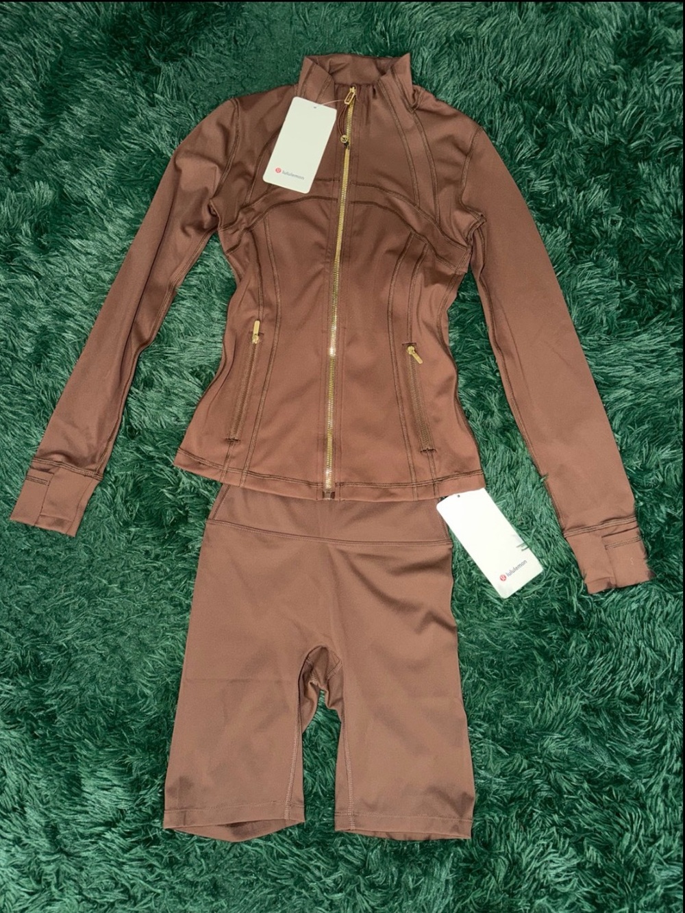 lululemon athletica Brown Track Jacket & Biker Shorts Set